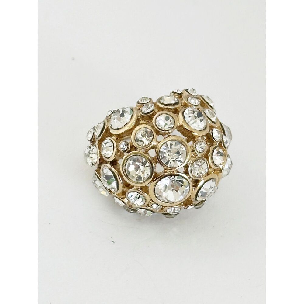 Vintage Chunky Rhinestone Cluster Dome Ring Cocktail Statement Gold Plated